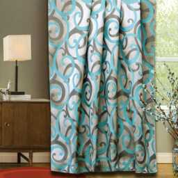 Aqua Scrolls Jacquard Weave Curtain Panels - Rod Pocket, Grommet, Box Pleat, Three Pinch Tab Top & Plain Ring Top - thumbnail 1