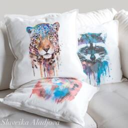 Jaguar Cushion Cover, Throw Pillow, Decorative Animal Lover Gift Idea, Watercolor Cute Panther Pillow - thumbnail 2