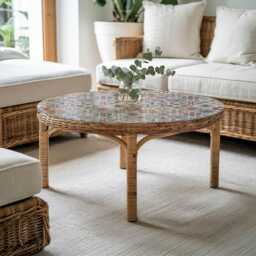 Mosaic With Ornaments Glass Table Top, Gray Modern Tabletop, Protective Top For Tables, Minimalist Tabletop - thumbnail 3