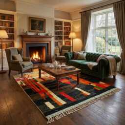 Handmade Moroccan Wool Rug - Abstract Black Orange Berber Carpet - thumbnail 1