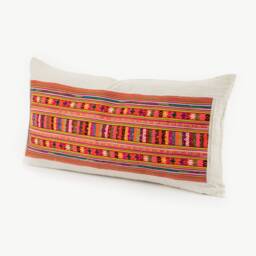 Handwoven Hmong Lumbar Pillow - Tribal Embroidered Cushion Cover - 12x24 - thumbnail 3