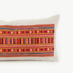Handwoven Hmong Lumbar Pillow - Tribal Embroidered Cushion Cover - 12x24 - thumbnail 2