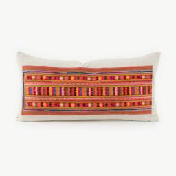 Handwoven Hmong Lumbar Pillow - Tribal Embroidered Cushion Cover - 12x24 - thumbnail 1