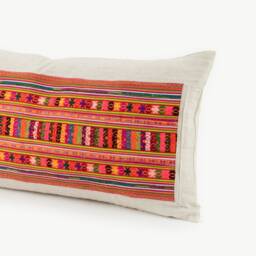 Handwoven Hmong Lumbar Pillow - Tribal Embroidered Cushion Cover - 12x24 - thumbnail 4
