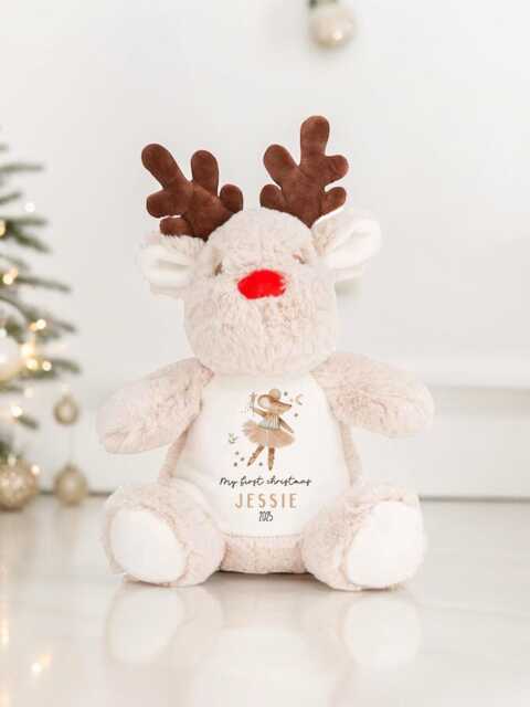 Christmas Reindeer Plushie, Personalised Soft Toy, Toddler Kids Toy Gift, Eve Box Filler Keepsake Gift - image 1
