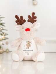 Christmas Reindeer Plushie, Personalised Soft Toy, Toddler Kids Toy Gift, Eve Box Filler Keepsake Gift