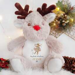 Christmas Reindeer Plushie, Personalised Soft Toy, Toddler Kids Toy Gift, Eve Box Filler Keepsake Gift - thumbnail 2