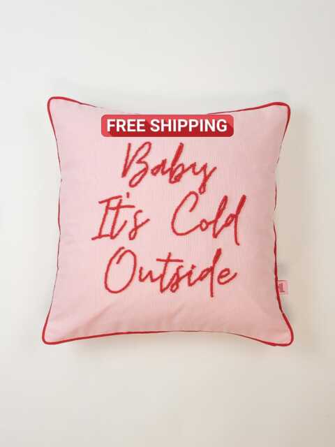 Galia Tasarim - Baby It's Cold Outside Pillow Pink Holiday Cushion Cover 45x45 cm - image 1