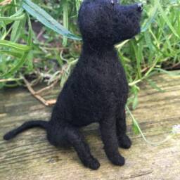 Needle Felted Black Labrador Sculpture, Custom Dog Keepsake - thumbnail 2
