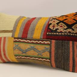 Turkish Kilim Pillow Cover, Vintage Wool Patchwork, 12x20 Lumbar - thumbnail 3