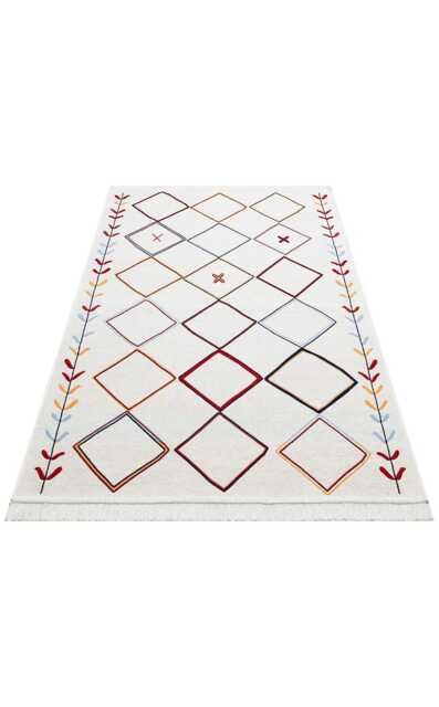 Geometric Boho Rug Cream Navy Recycled Cotton Kilim - image 1