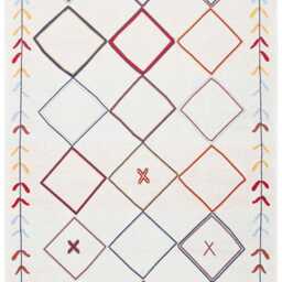 Geometric Boho Rug Cream Navy Recycled Cotton Kilim - thumbnail 2