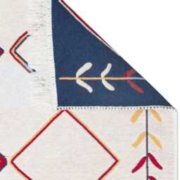 Geometric Boho Rug Cream Navy Recycled Cotton Kilim - thumbnail 3