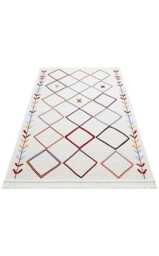 Geometric Boho Rug Cream Navy Recycled Cotton Kilim - thumbnail 1
