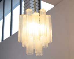 Murano Chandelier Tronchi ??35 cm - Opal Glass Hand-Blown Italy Mid-Century Modern - thumbnail 1