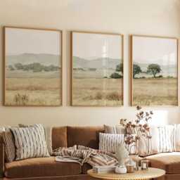 Neutral Meadow Trio, Sage Landscape Wall Art Set - thumbnail 4