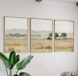 Neutral Meadow Trio, Sage Landscape Wall Art Set - thumbnail 1