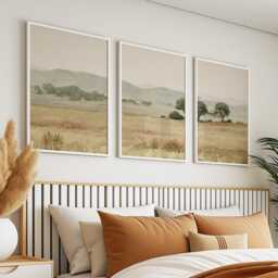 Neutral Meadow Trio, Sage Landscape Wall Art Set - thumbnail 3