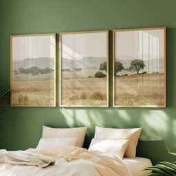 Neutral Meadow Trio, Sage Landscape Wall Art Set - thumbnail 2