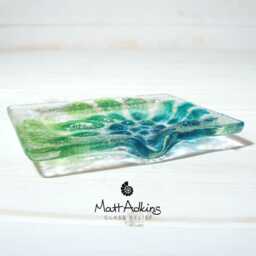 Turquoise Green Fused Glass Soap Dish With Spout in An Ammonite Fossil Design - 13x10cm - Handmade By Artist Matt Adkins Dorset, UK - thumbnail 2