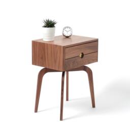 Mid Century Modern Solid Walnut Nightstand With Double Drawers, Midcentury Bedside Table - thumbnail 2