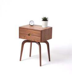 Mid Century Modern Solid Walnut Nightstand With Double Drawers, Midcentury Bedside Table