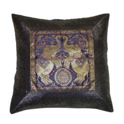 Banarasi Silk Cushion Cover, Traditional Home Decor Indian Elephant Square Brocade Pillow Handmade Cover Set Throw - thumbnail 2