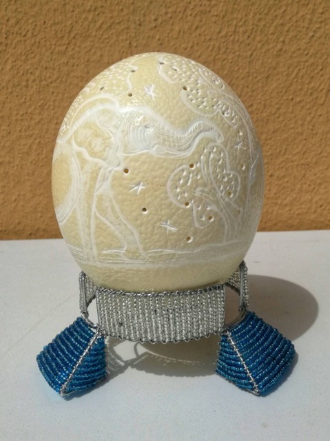 Handmade Carved Elephant Themed Ostrich Egg Lampshade, African Art Decor - image 1