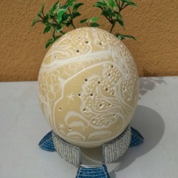 Handmade Carved Elephant Themed Ostrich Egg Lampshade, African Art Decor - thumbnail 4