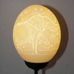 Handmade Carved Elephant Themed Ostrich Egg Lampshade, African Art Decor - thumbnail 3