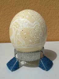 Handmade Carved Elephant Themed Ostrich Egg Lampshade, African Art Decor - thumbnail 1