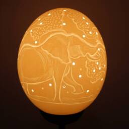 Handmade Carved Elephant Themed Ostrich Egg Lampshade, African Art Decor - thumbnail 2