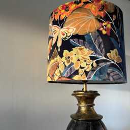 Floral Midnight Velvet Drum Lampshade, Navy Hidden Paradise, Ceiling Or Lamp Shade - thumbnail 2