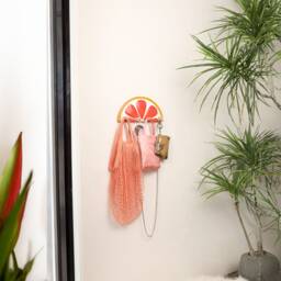 Hand Painted Ceramic Blood Orange Slice Key Holder, Unique Wall Storage Hooks, Fruit Art - thumbnail 3