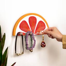 Hand Painted Ceramic Blood Orange Slice Key Holder, Unique Wall Storage Hooks, Fruit Art