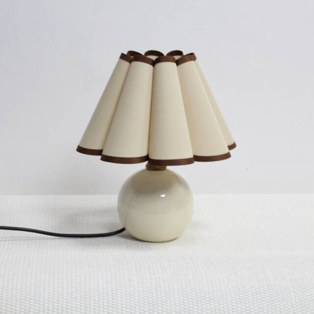 Handmade Pleated Fabric Table Lamp Khaki & Brown Trim, Ceramic Base-9# - image 1