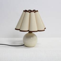 Handmade Pleated Fabric Table Lamp Khaki & Brown Trim, Ceramic Base-9#