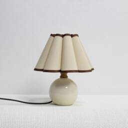 Handmade Pleated Fabric Table Lamp Khaki & Brown Trim, Ceramic Base-9# - thumbnail 3