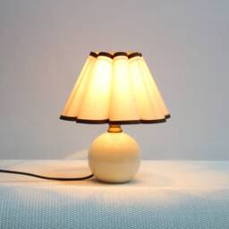 Handmade Pleated Fabric Table Lamp Khaki & Brown Trim, Ceramic Base-9# - thumbnail 4