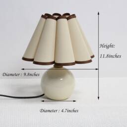 Handmade Pleated Fabric Table Lamp Khaki & Brown Trim, Ceramic Base-9# - thumbnail 2