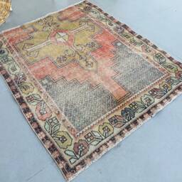 Handmade Car Mat Rugs, Vintage Rug, 3.8x4.4 Ft Small Turkish Oushak Beige Oriental Rugs For Bath, Aztec Bedroom - thumbnail 2