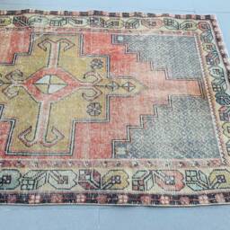 Handmade Car Mat Rugs, Vintage Rug, 3.8x4.4 Ft Small Turkish Oushak Beige Oriental Rugs For Bath, Aztec Bedroom - thumbnail 3