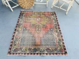 Handmade Car Mat Rugs, Vintage Rug, 3.8x4.4 Ft Small Turkish Oushak Beige Oriental Rugs For Bath, Aztec Bedroom - thumbnail 1