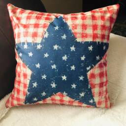 Big Blue Star & Red Stripes Pillow Covers, Patriotic Covers - thumbnail 3