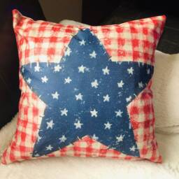 Big Blue Star & Red Stripes Pillow Covers, Patriotic Covers - thumbnail 2