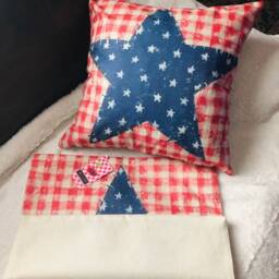 Big Blue Star & Red Stripes Pillow Covers, Patriotic Covers - thumbnail 4