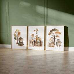 Safari Nursery Decor, Nursery Prints, Wall Art, Set Of 3 Baby Animal Kids Room Wall Art - thumbnail 3