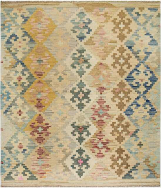 Handmade Turkish Kilim Rug Geometric Dhurrie Flatweave, 156x106cm - image 1