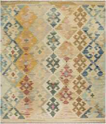 Handmade Turkish Kilim Rug Geometric Dhurrie Flatweave, 156x106cm - thumbnail 1