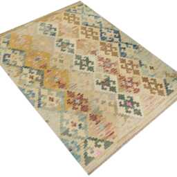 Handmade Turkish Kilim Rug Geometric Dhurrie Flatweave, 156x106cm - thumbnail 3